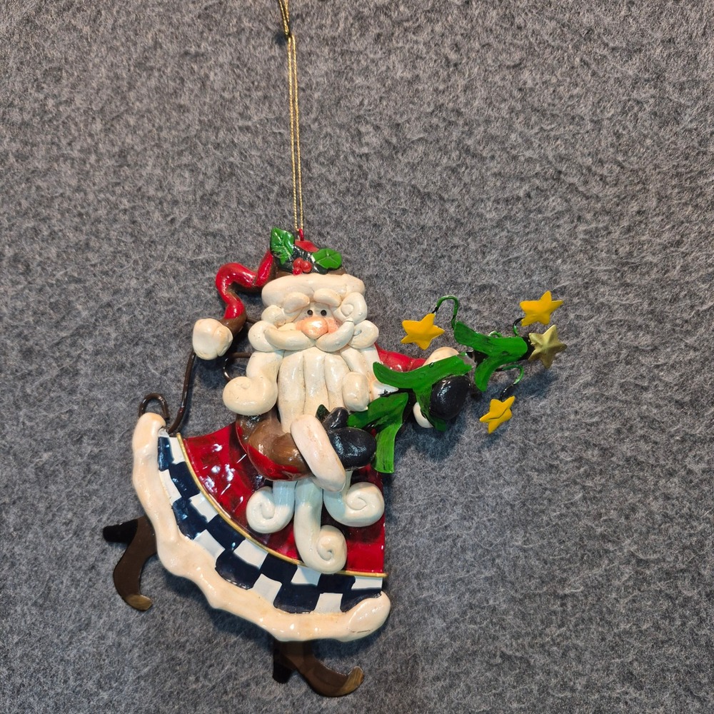 Clay & Tin Whimsical Santa Claus Ornament Vintage 90s Cottagecore Whimsy Vibes